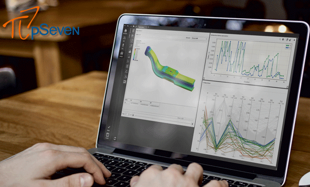 Close-up van iemand die achter de laptop werkt met pSeven